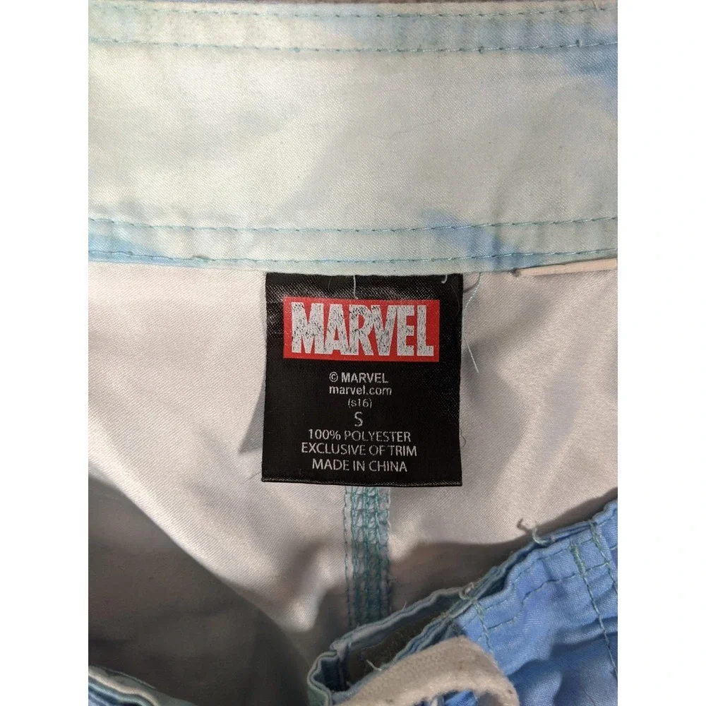 Marvel Deadpool Sharks Swim Board Shorts Mens S Blue Graphic Print Beach Surfer
